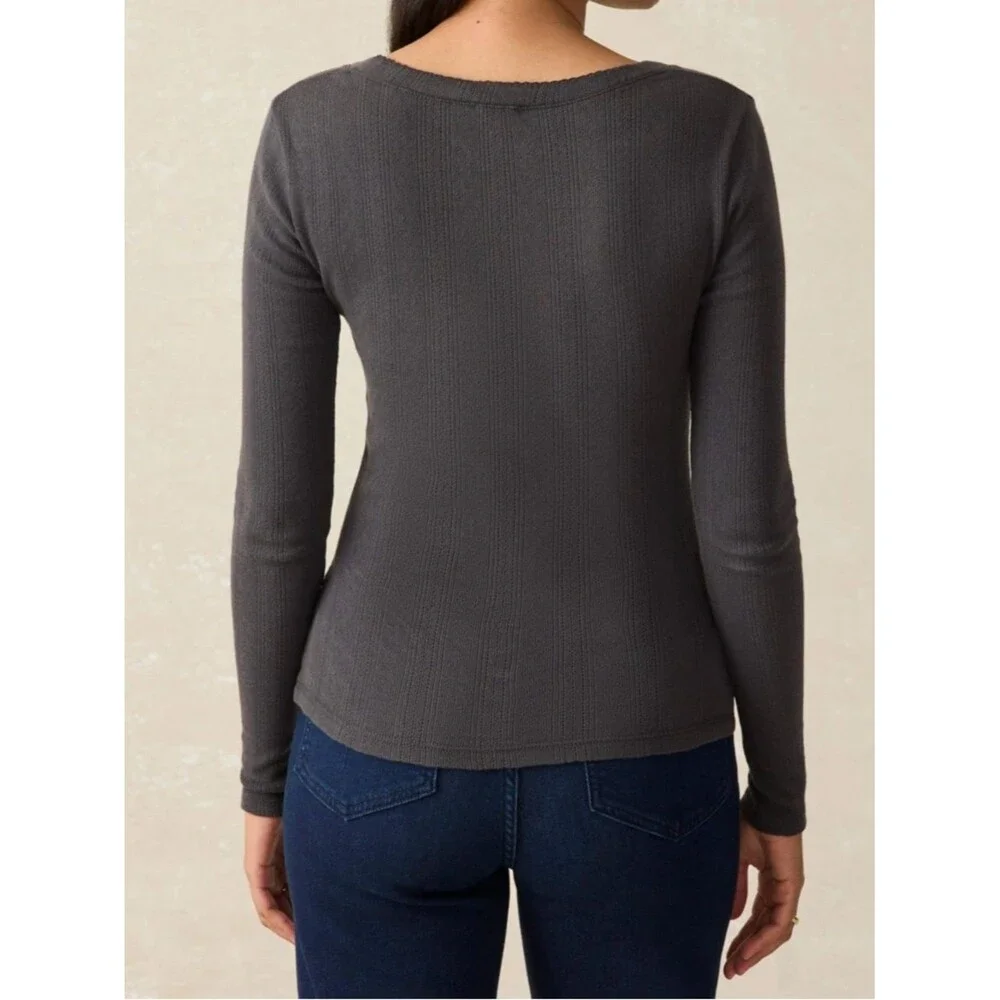 Faherty Pacific Pointell Scoop Neck Long Sleeve Tee T-Shirt Washed Black Small - Picture 8 of 8